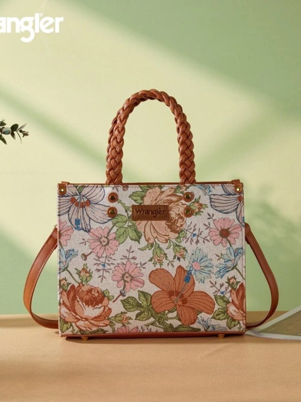 Wrangler Floral Print Braided Tote Bag Brown NWT